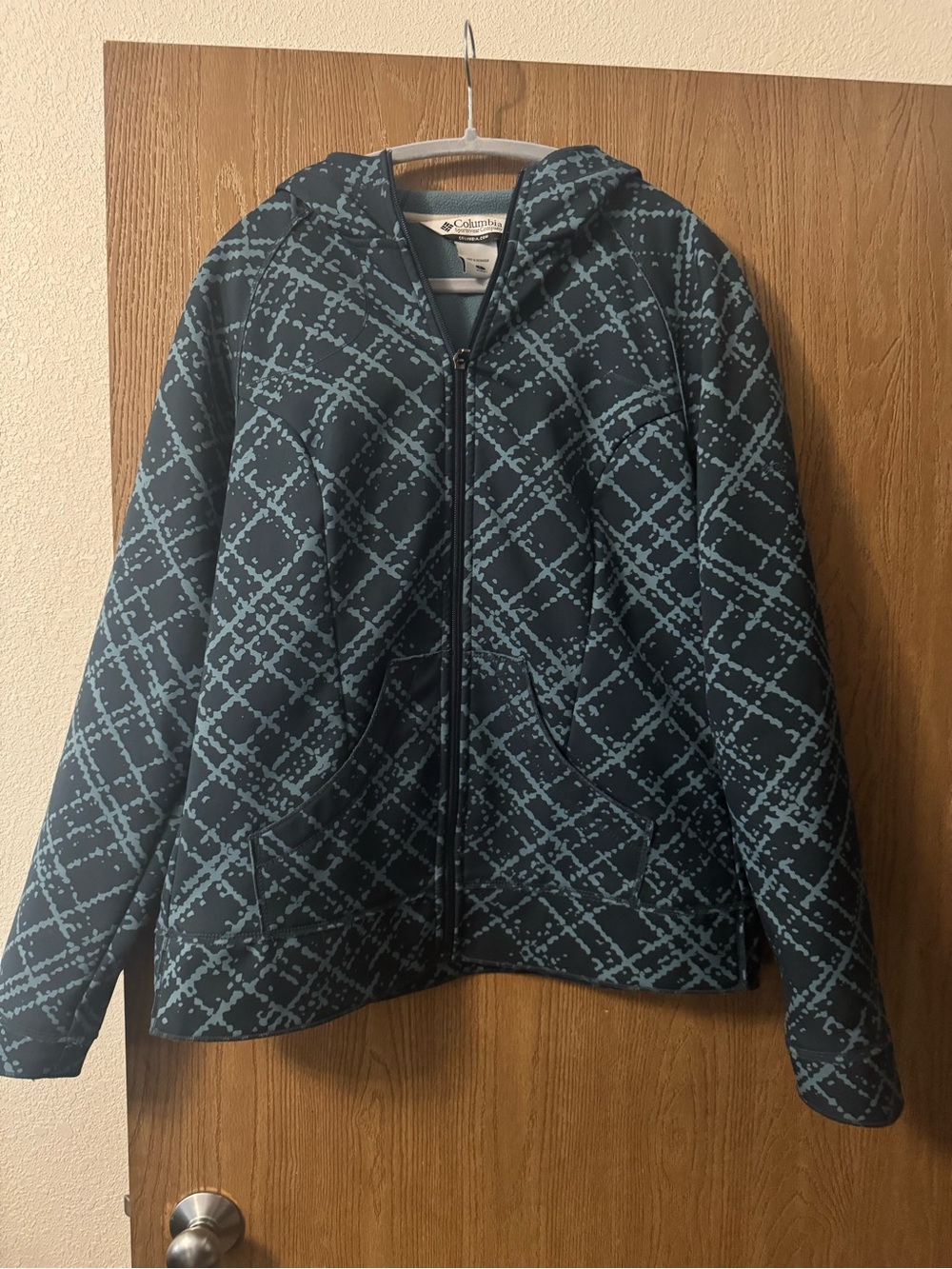 Columbia Blue Patterned Hooded Puffer Jacket
